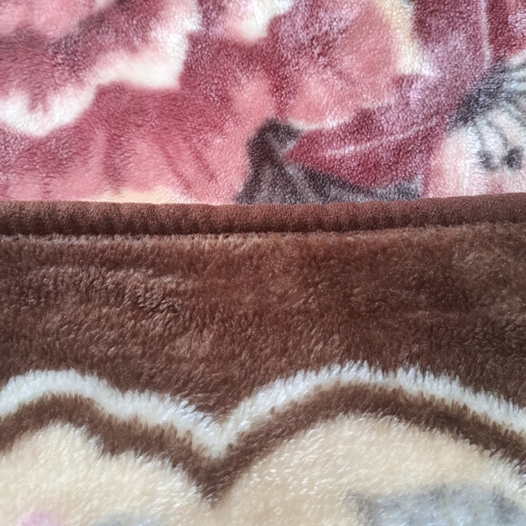 DAVIDA TIGER BLANKET thick plush floral flower browns purple soft heavy queen - Picture 3 of 12